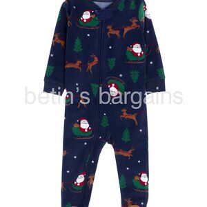 Carter’s Child of Mine Baby Christmas Footed Pajamas Navy Santa Reindeer (12M)